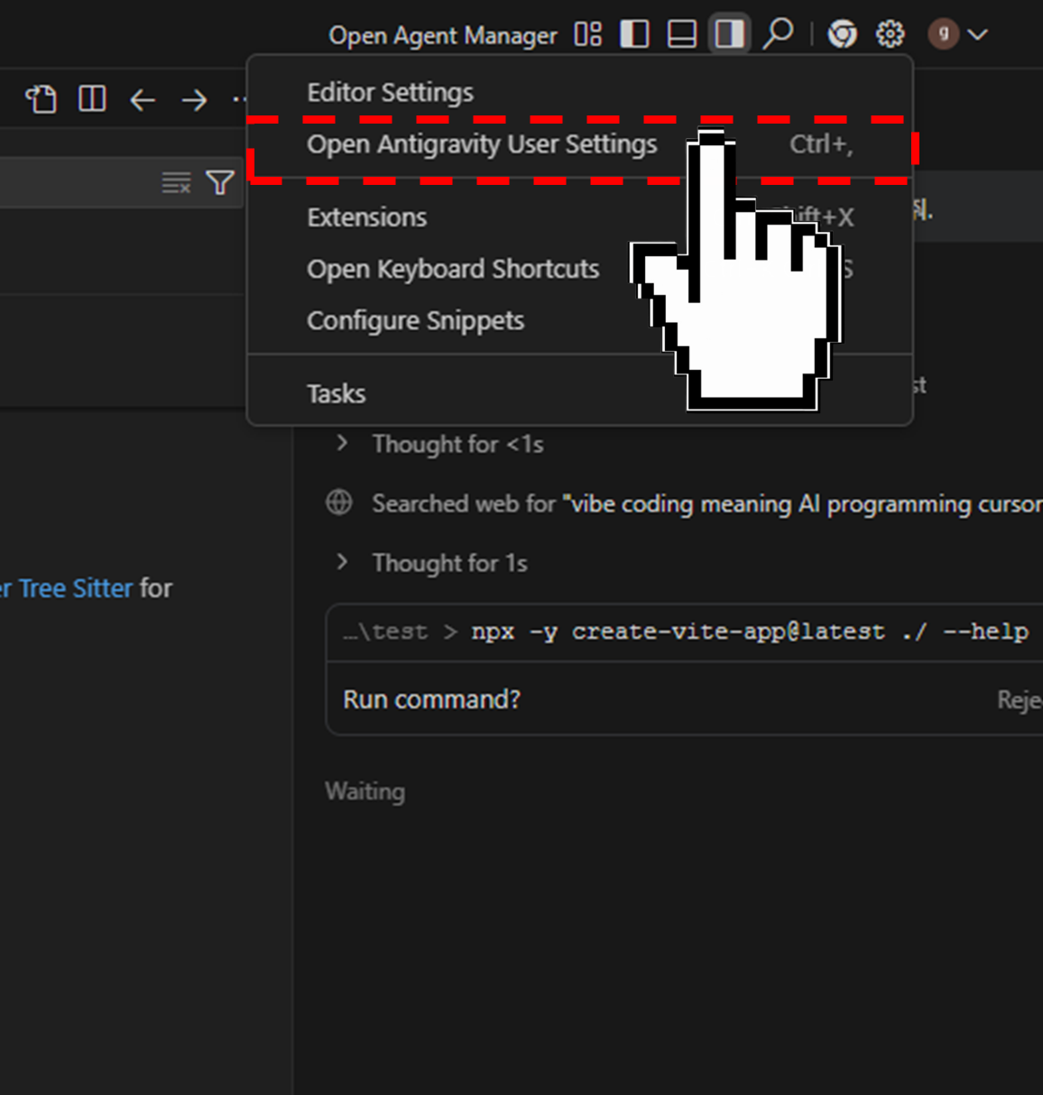 Antigravity Settings Menu
